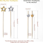 Minisland Matt Silver Star Cocktail Picks, 5.5 Inch Long Bamboo Fancy Toothpicks for Appetizers, Decorative Christmas New Year Holiday Party Food Drinks Garnish Fruit Skewer Sticks 50 Counts - MSL431