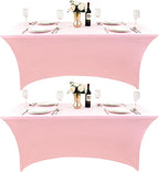 2-Pack 8ft Spandex Table Covers for Rectangle Folding Tables - Washable Elastic Tablecloth - Ultimate Fitted Table Protector for Birthday Parties, Trade Shows, Banquet