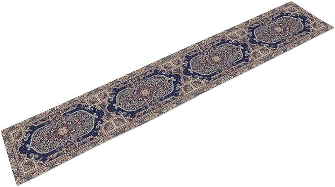 Vintage Boho Floral Table Runner, French Rustic Country Farmhouse Purple Golden Bohemia Flower Pattern for Home Kitchen Table Decor Dining Coffee Room Party Decor 13x90in
