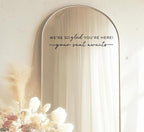 Wedding Sign Decal, Seating Chart, Welcome Vinyl Wedding Mirror Decal, We're So Glad You're Here Seating Chart, Your Seat Awaits (Black, Width 17 inch)