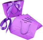 HUAPRINT Gift Bags with Handles,7.48×3.54×7.9 inches,Party Favor Bags with Bow Ribbon,12Pcs Purple Paper Bags for Birthday Wedding Bridesmaid Present Celebration Holiday