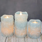 Silverstro Ocean Flameless Candles Remote Carved Seashell Real Wax Flicker Battery Operated Candles for Home Party Wedding Nautical Thanksgiving Christmas Easter Decor - Set of 3(Blue)