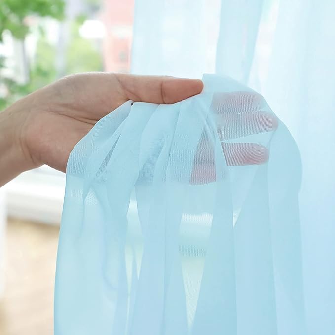 Window Lake Blue Sheer Curtains 60 Inches Width 120 Inches Long 2 Panels Sheer Curtain Clear Curtains Basic Rod Pocket Panel for Home Living Room Bedroom Kids Room Yard Patio Parlor Sliding