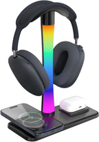 Headphone Stand with Wireless Charger,Gaming HeadsetStand with RGB Light Mode,AirpodMaxStand Compatible with Airpod Pro/3/2,iPhone 16/15/14/13/12/11,Samsung,Gifts for Gamers and Music Lover