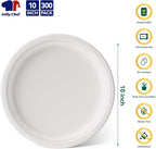 JOLLY CHEF Compostable Heavy Duty Plates 𝟭𝟬 𝗜𝗻𝗰𝗵 [𝟯𝟬𝟬 𝗣𝗮𝗰𝗸] Eco-Friendly Disposable White Paper Plates Made of Bagasse Biodegradable Bulk for Party Dinner Sugarcane Fibers Round 300 Count