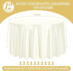 fani 12 Pack 108 Inch Ivory Satin Tablecloth - Premium Bright Silky Round Tablecloth Overlay Smooth Fabric Table Cover, Table Decoration for Wedding Party Banquet Events Restaurant Kitchen Dining