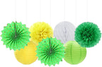 Yellow-White Green Party-Decorations Streamers-Lanterns - 14pcs Spring Summer Garden Tea Paper Fan,Birthday Baby Bridal Shower Wedding Tissue Pom Poms,Classroom Honeycomb Balls Decor Lasting Surprise