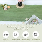 Olive Green Cheesecloth Table Runner -21*120Inch Long Boho Wedding Table Decor, Rustic Gauze Fabric Runner for Bridal Showers, Baby Showers & Parties (Sheer, Lightweight, Wrinkled Design)