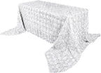 Efavormart 90"x156" Wholesale Rectangle Table Cover White Grandiose Rosette 3D Satin Tablecloth for Wedding Party Event Decoration