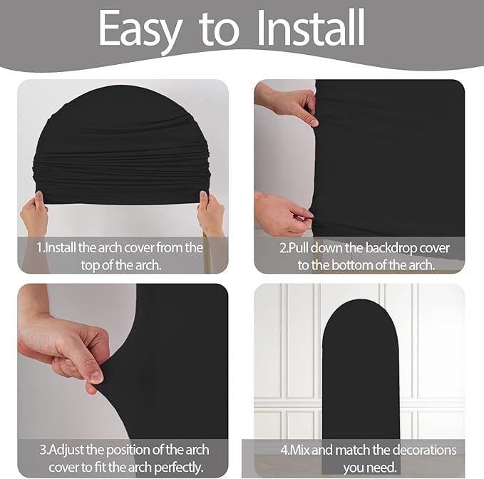 WEERRW Black Arch Backdrop Cover Ballon Arch Stand Covers Set of 3 Spandex Fitted Round Top Chiara Stretchy Backdrop for Wedding Birthday Party Decoration(6FT, 6.6FT, 7.2FT)