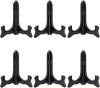 Juvale 6-Pack Wooden Plate Stands for Display - 6-Inch Black Compact Tabletop Wood Easels - Lightweight & Sturdy Plate Holder Stands for Photos & Artwork