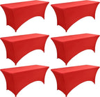 6-Pack 6ft Red Spandex Table Covers for Rectangle Standard Folding Tables - Wrinkle Resistant Stretch Tablecloths - Ultimate Fitted Table Protector for Parties, Trade Shows, Wedding