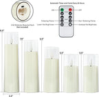 Amagic Flameless Candles Battery Operated, LED Candles with Remote and Timer, Acrylic Plexiglass Flickering Fake Candle for Wedding, Home Decor, Ivory White, Set of 5, D2.2 x H5 5" 6" 7" 8"