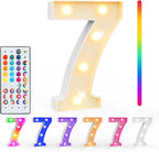 Pooqla Colorful Lighted Numbers with Remote, 35 Colors Light Up Numbers for Party, RGB LED Marquee Numbers Gift for Girls Boys 7th Birthday Decorations, Wedding, Bar, Night Light, Home Decor, Number 7
