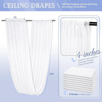8 Panels White Ceiling Drapes for Wedding 5ftx30ft Sheer Drapery Chiffon Fabric Arch Draping Curtains for Party Ceremony Birthday Baby Shower Reception Stage Ceiling Decorations