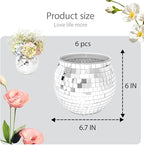 6 Pcs Disco Ball Vases,6" X 6.7" Disco Ball Centerpieces Decor,Silver Mirror Plastic Vase Disco Ball Planter for Wedding,Birthday,Office Table Decorations