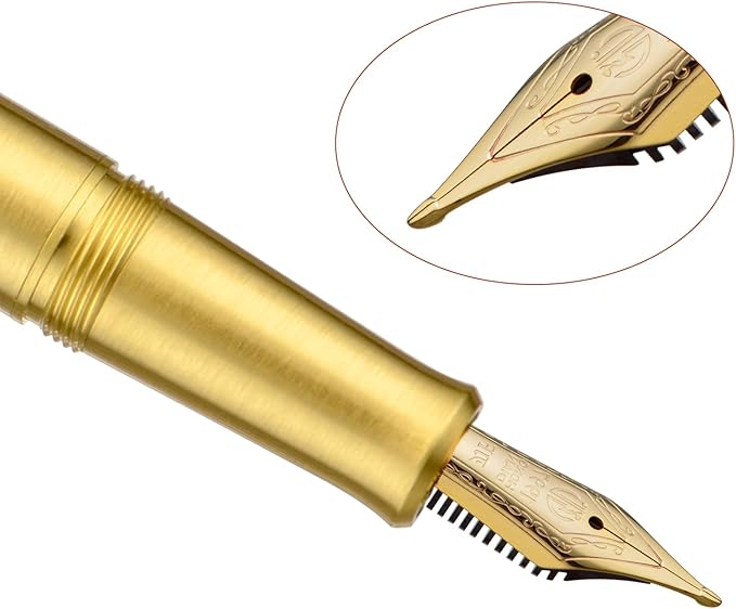 Hongdian M2 Black Forest Mini Fountain Pen, Long Blade Nib & Sleek Shape Brass Short Pocket Travel Pen (Glossy Brass)