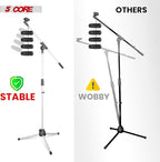5 Core Tripod Mic Stand Floor Adjustable 18 to 72 Inches Sturdy Boom Arm Holder Microphone Stands Pedestal Para Microfono for Singing - MS 080 WH