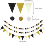 ZERODECO Party Decoration, 21 Pcs Black and Gold Hanging Paper Fans, Pom Poms Flowers, Garlands String Polka Dot and Triangle Bunting Flags for Birthday Parties Wedding Décor, Table & Wall Decorations