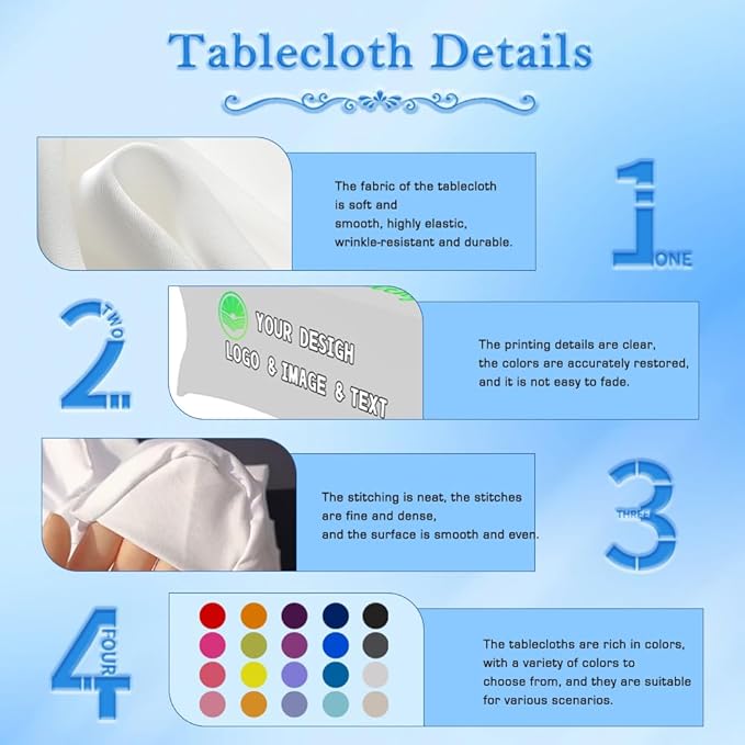 Custom Table Cloth with Business Logo 4FT 5FT 6 FT 8 FT Spandex Customized Table Cover Stretch for Tradeshow Events Birthday Wedding Anniversary Mantel Personalized Table Cloth (5FT)