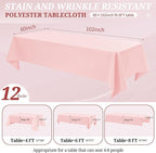 12 Pack Pink Tablecloths for Rectangle Tables 60 x 102 Inch Pink Polyester Tablecloth 6 Foot Rectangle Table Cloth Washable Fabric Table Cover for Party Wedding Banquet Restaurant Events
