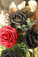 Floroom Artificial Flowers 25pcs Real Looking Black Foam Fake Roses with Stems for DIY Wedding Bouquets Centerpieces Arrangements Party Tables Home Halloween Decorations