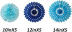 15pcs Blue Tissue Paper Fans Set - 10'' 12'' 14'' Round Honeycomb Fans for Party, Birthday, Wedding Events