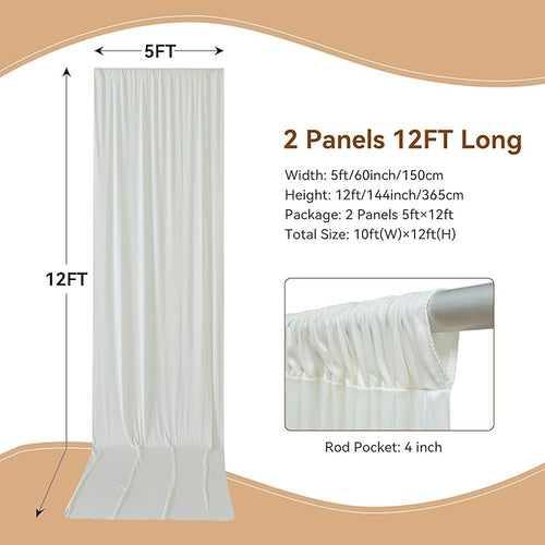 10×12ft Wrinkle Free Ivory Backdrop Curtain for Wedding Parties, 2 Panels 5×12ft Long Soft Silky Polyester Backdrop Drapes Cream Photo Back Drop Curtains for Party Photography Background Cloth