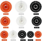 BEISHIDA Black Orange White Hanging Honeycomb Round Paper Fans Decoration Set for New Year Baby Shower Halloween Birthday Wedding Photo Booth Backdrops Anniversary Paper Party Supplies 11packs