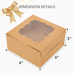 Bakepacker 60pcs Kraft Bakery Boxes with Window 6x6x3 inches Thick & Sturdy Macaroon Pastry Boxes Cookie Boxes for Bakerys