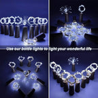 YJFWAL Wine Bottle Lights with Cork,Cork Shape Silver Copper Wire Fairy Mini String Lights,24Pack 20LED Battery Operated for DIY,Party,Wedding,Christmas,Halloween,Decor (Cool White)