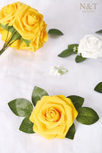 N&T NIETING Artificial Flowers, 50Pcs Fake Flowers Roses Perfect for DIY Wedding Bouquets Centerpieces Bridal Shower Party Home Flower Arrangement Decorations, Gold