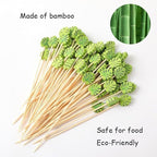 120 Pcs Monstera Leaf Cocktail Picks 4.7" Drinks Fruits Hawaiian Party Food Garnish Skewer Sticks St. Patrick's Day Decorations Supplies Cowboy Handmade Bamboo Toothpicks