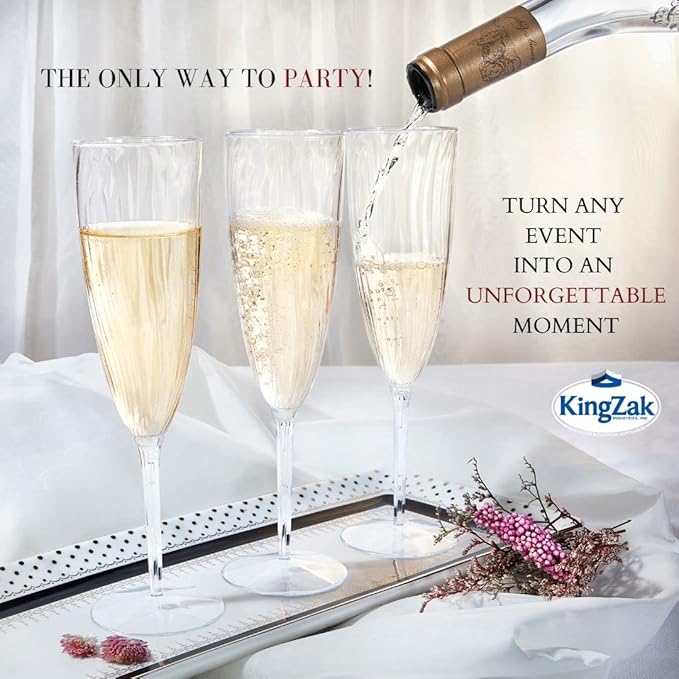 Lillian Tablesettings 96 Count Premium Champagne Flutes 6 oz. Clear Hard Plastic 1-Piece Disposable Glasses, Value Box