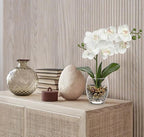 White Orchids Artificial Flowers with Vase, Small Faux Orchid Arrangement Set of 2 Fake Flowers in Glass Vases Small White Centerpieces for Kitchen Dining Room Tables Bathroom Nightstand Shelf Decor