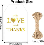 joycraft 50PCS Gold Foil Thank You Tags with String – White Gift Wrapping Hangtags, Paper Hang Tags for Wedding, Baby Shower, for Guests, Favor Hangtags