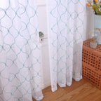 Embroidery Sheer Curtains Blue 95 Inches Long, Window Treatments Rod Pocket Drapes for Living room, Bedroom, Wave Diamond Crinkle Voile Curtain Panels for Yard, Villa, Parlor, Set of 2, 52"x 95".