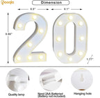 Pooqla 20th Birthday Decoration for Her Him, Decorative LED Light Up Numbers, Marquee Numbers 20 Sign for Party Backdrop 20th Wedding Anniversary Decor, Warm White and Cool White Number 20