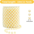 Faux Ivory Pearl Garlands - 10mm Christmas Tree Beads - 11 Yards Strands - Wedding/Christmas Decoration