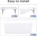 Nasitos Spandex Fitted Table Clothes, 2 Pack - 48 x 24 Inch - White Rectangle Tablecloths for 4 Foot Tables, Fabric Table Cover Protector for Folding Table, Parties, Craft Show, Trade Show