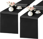 SHEJIZE 2 Pack Black Satin Table Runner 12x108 Inches Long, Bright Silky Smooth Satin Table Runner Table Decor for Wedding Banquet Christmas Prom Event Birthday Party