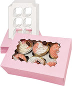 Bakepacker Auto-pop up 6 Cupcake Boxes with Window 20 Count Pink Box 9.4 x 6.1 x 3 inch Cupcake Carrier