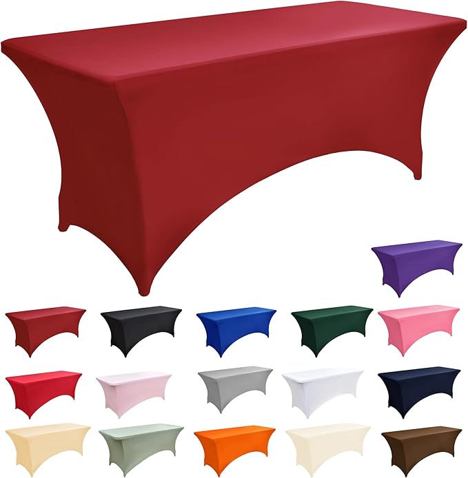 2-Pack 8ft Spandex Table Covers for Rectangle Folding Tables - Washable Elastic Tablecloth - Ultimate Fitted Table Protector for Birthday Parties, Trade Shows, Banquet