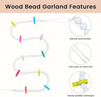 Hanging Photo Display with Clips, Boho Wooden Bead Garland Collage Picture Frame Wall Decor, Photo String with 10 Different Random Colors Wood Clips for Bedroom Room Decor, Christmas Teen Girls Gifts