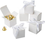 AWELL White Gift Candy Box Bulk 2x2x2 inches with White Ribbon Party Favor Box,Pack of 50