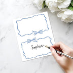 25 Pack Blue Bow Wave Place Cards, Editable Name Cards for Table Setting, Tent Cards Food Label for Dinner Party, Bridal Shower, Wedding, Baby Shower and Events -T15