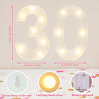 Decorative Led Light Up Numbers, 30th Birthday Decorations, Warm White Led Numbers Lights, Lighted Marquee Number Sign for Sweet 30th Party Decor