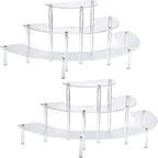 2PACKS Acrylic Display Risers, 3 Tier Clear Cupcake Stand Risers, Perfume Stand Organizer, Half Moon Dessert Stand, HENABLE Shelf Risers for Display Stands for Food, Amiibo Funko POP Figure (2half moon)