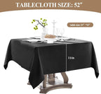 Square Tablecloth 52 x 52 Inch Black 10 Pack Tablecloths Stain-Wrinkle Resistant Washable Polyester Table Cloths for Holiday, Buffet Parties,and Wedding