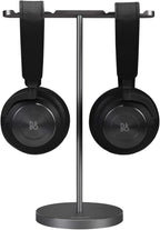 Double Headphones Stand, Aluminum Alloy Desk 3 Headsets Holder Supporting Desktop Earphone Hanger Mount Storage Rack with Heavy Base for Home and Office Display Spacegrey